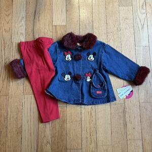 NOS Vtg 90s Y2K Baby Minnie Mickey Mouse Disney 3pc Set Denim Jacket Purse 24M
